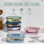 Ello Duraglass Refresh 3.4 Cup Divided Meal Prep Set 10Pc, 5 Pack, 2 Compartment Glass Food Storage Container with Silicone Boot and Airtight BPA-Free Plastic Lids, Dishwasher & Microwave Safe, Glade