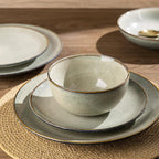 AmorArc Ceramic Dinnerware Sets for 8, 24 Pieces Handpainted Stoneware Plates and Bowls Set, Scratch Resistant Dishes Set, Dishwasher & Microwave Safe, Reactive Color