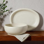 Bloomhouse - Two Time Oprah's Favorite Things Winner - Corsica Clay 2-Piece Serving Set – Oval Platter and Bowl in Sea Salt White, Durable Stoneware for Entertaining & Everyday Use