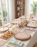 bUCLA 150PCS Pink Plastic Plates - Pink and Gold Disposable Include 25 Each (Dinner & Dessert) Plates, 25 Knives, 25 Forks, 25 Spoons and 25 Cups, Ideal for Party, Wedding & Mother's Day