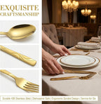 40 Pieces Gold Flatware Silverware Set, Stainless Steel Fork Spoon Knife Set Service for 8, Food Grade Cutlery Set 40-Piece, Dishwasher Safe