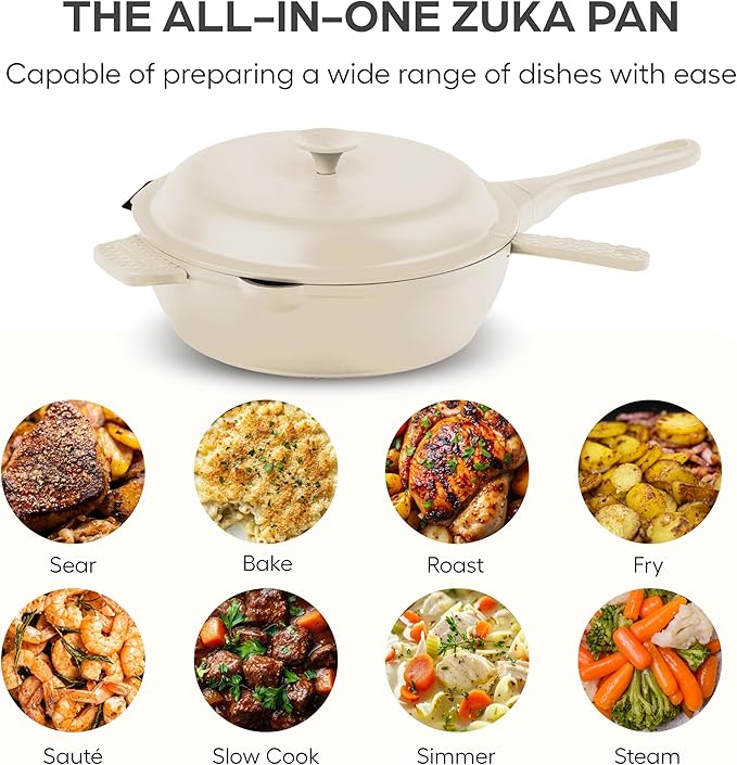 ZUKA 10 in 1 Ceramic Pan by Granitestone, Large 10 Inch Saute Pan with Lid Serves as Deep Frying Pan Set with Steamer, Everyday Skillet, Non Toxic Ceramic Nonstick, Induction Oven & Dishwasher Safe