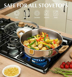KOCH SYSTEME CS Stainless Steel Saute Pan with Lid, 12 Inch Deep Frying Pan with Double Handles, 5.5 Quart 18/10 Stainless Steel Pan with Cool-Touch Bakelite Handle, Deep Frying Pan, Induction Ready