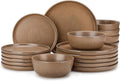 vancasso ZERMATT Plates and Bowls Sets for 6, 18 Pieces Ceramic Dinnerware Set for Kitchen, Stoneware Chip Resistant Dishes Set, Dishwasher & Microwave Safe, Brown