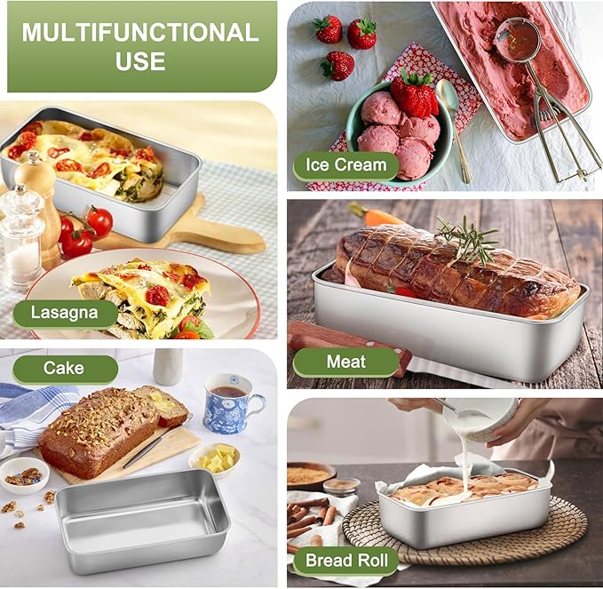 P&P CHEF Loaf Pan Set, 9 x 5 Inch Bread Pans, Stainless Steel Loaf Toast Baking Pans For Bread Meatloaf Lasagna Cake, Healthy & Non Toxic, Oven Safe& Easy Clean, (Silver, 16Pcs)