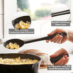 DI ORO Silicone Spoons for Cooking - Large Kitchen Spoons for Mixing, Serving, & Stirring - 600°F Heat-Resistant Non Stick Utensils – Big Solid & Slotted - Dishwasher Safe (2pc, Black)