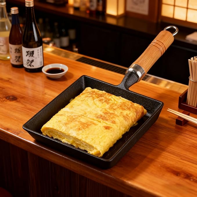 Tamagoyaki Pan, Cast Iron Japanese Omelette Pan for Breakfast, Perfect Rolled Eggs - Rectangular Egg Skillet for Gas & Induction Stovetops - Naturally Nonstick Surface When Seasoned, 7.2 x 6.1 inches