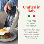 Deco 8” Nonstick Frying Pan Skillet, Made in Italy, Diamond Ceramic PFAS-Free, Dishwasher & Metal Utensil Safe, Durable Gloss Enamel Finish, Stay-Cool Handle, High Walls-Extra Room, Taupe
