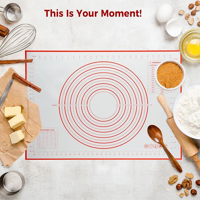 Nonstick Silicone Pastry Mat Extra Large 28''×20'' with Measurements, Food Grade Silicone Baking Mat, Non-Slip Dough Rolling Mat for Counter, Oven Liner, Fondant/Pie Crust/Sourdough Bread Baking