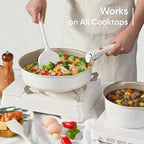 CAROTE 19Pcs Titanium Reinforced Nonstick Pots and Pans Set, Nonstick Cookware Set with Detachable Handle, Gold-Trimmed Cookware Sets, Removable Handles, Induction, Dishwasher Safe, Oven Safe, White