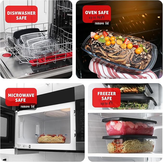 EATEX Glass Bread Pans for Homemade Bread Baking, 1.9 Qt Deep Glass Food Storage Containers with Lids, 3 Bread Loaf Pans 3 Airtight Lids