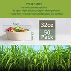 32 Oz Deep Paper Bowls Disposable Bowl - Disposable Heavy Duty Compostable Bowls, Eco-friendly Sugarcane Bagasse Biodegradable Bowl for Soup, Salad, Dessert, Ice Cream [50 Pack without Lds]