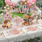 KIRE 210Pcs Clear Pink Plastic Plates with Gold Rim - Disposable Pink Plates&Silverware&Pink Cups&Hand Napkin - Plum Colored Plastic Dinnerware for Upscale Wedding/Party/Baby Shower/Mother's Day