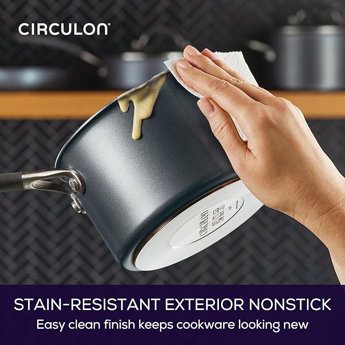 Circulon A1 Series with ScratchDefense Technology Nonstick Induction Straining Sauce Pan with Lid, 2 Quart, Graphite