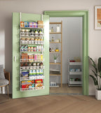 Over The Door Pantry Organizer, Wall Mount Spice Rack, Pantry Hanging Storage and Organization, 8 Adjustable Baskets Heavy-Duty Metal for Home & Kitchen, Back of Door Seasoning Rack - White