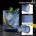 Moretoes Hobnail Drinking Glasses Set of 6, 12 Oz Highball Glasses & 10 Oz Cocktail Glasses, Clear Embossed Boho Glass Cups Kitchen Bar Tumbler Glassware Set for Whiskey, Beer, Juice, Milk (Blue)
