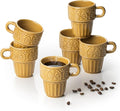 Cappuccino Cups, Espresso Cups, Stackable Mug Set of 6, Ceramic Coffee Mug 6 OZ Khaki for Hot Drinks Milk Dessert, Suitable for Home office Restaurant, Perfect for Holiday & Housewarming Present