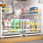 Sevenblue 2 Packs Under Sink Organizer, Height Adjustable 2 Tier Under Kitchen Sink Organizer, Multi-Purpose Storage Shelf for Kitchen Bathroom Cabinet (White, Extra Large)