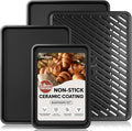 Cookie Sheets for Baking with Cooling Rack Set of 4, 0.8mm Thick Nonstick Baking Sheets for Oven, Half/Quarter/Jelly Roll Pans Oven Trays, Heavy Duty Baking Pan Set with Diamond Texture