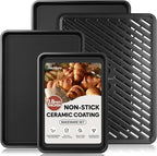 Cookie Sheets for Baking with Cooling Rack Set of 4, 0.8mm Thick Nonstick Baking Sheets for Oven, Half/Quarter/Jelly Roll Pans Oven Trays, Heavy Duty Baking Pan Set with Diamond Texture