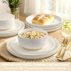 Plates and Bowls Sets, Scratch Resistant Dinnerware Sets for 8, 24 Pieces Porcelain Ceramic Dishware Dishes Set, Modern Stoneware Kitchen Dinner Set, Microwave and Dishwasher Safe, Cream White