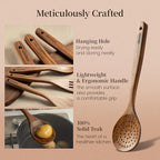 Kikcoin Wood Kitchen Utensils Set, 10 PCS Solid Teak Wooden Spoons for Cooking with Long Handle Heat-Resistant Wooden Cooking Utensils Set for Non-stick Cookware Including Hanging Hole