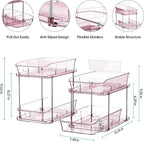 Delamu 2-Tier Under Sink Organizers and Storage, Multi-Purpose Stackable Bathroom Cabinet organizers, Pull Out Kitchen Pantry Organization and Storage with Dividers(2 Pack, Pink)