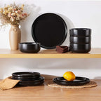 Herogo 18 Pieces Stoneware Dinnerware Sets Service for 6, Dinner Plates and Bowls Sets, Double Reactive Glaze Dishes Set for Kitchen, Scratch Resistant, Microwave & Dishwasher Safe, Matte Black