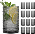 Moretoes Large Hobnail Drinking Glass Set of 12,15oz Gray Vintage Glassware,Embossed Glass Cups,Water Tumbler,Highball Glasses For Beer, Juice And Various Mixed Drinks