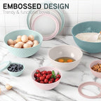 COOK WITH COLOR Mixing Bowls with Lids - 12 Piece Plastic Nesting Bowls Set includes 6 Prep Bowls and 6 Lids, Microwave Safe Mixing Bowl Set, Teal Embossed