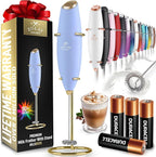 Zulay Kitchen Powerful Milk Frother Wand With 4 AA Duracell Batteries - Ultra Fast Handheld Drink Mixer - Electric Whisk Foam Maker for Coffee, Lattes, Cappuccino, Matcha & Creamer
