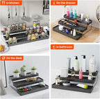 Expandable Spice Rack Organizer - 3 Tier Adjustable Spice Organizer for Cabinet & Countertop - Easy Visibility - Black
