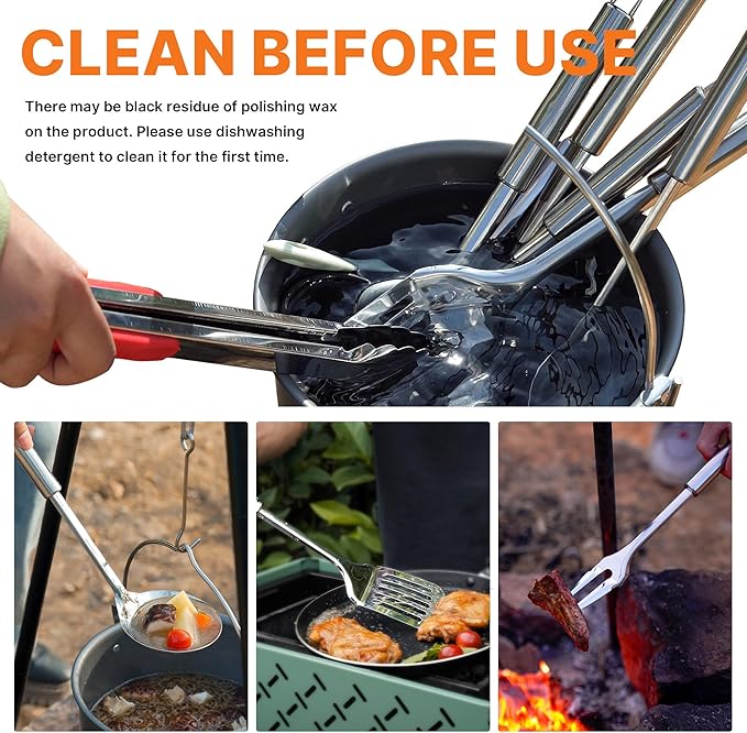 Portable Camping Cooking Utensils Set, Camp Kitchen Set with Organizer Bag, RV Essentials Outdoor Cooking Utensil Kit for Travel, Picnics, Camping, BBQs, Parties