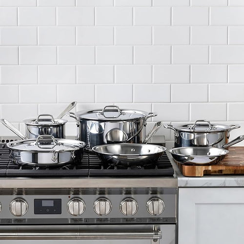 All-Clad D3 3-Ply Stainless Steel Cookware Set 10 Piece, Induction, Oven Broiler Safe 600F, Kitchen Cooking Set w/ Frying Pans, Saucepans, Saute Pan, Stockpot and Soup Pot, Pots and Pans, Silver