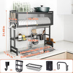 Over The Sink Dish Drainer Drying Rack 3 Tiers with Cover, Keep Kitchen Sink Shlef Organized Space-Saving Dish Drying Rack, Large Stainless Steel Sink Dish Rack for Dishes, Bowls, Cutlery (37.4"w)