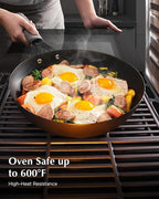 Carbon Steel Pan, 12 Inch Nonstick Frying Pan Skillet, Pre-Seasoned Carbon Steel Cookware with Removable Silicone Handle Holder, Indoor/Outdoor, Induction & Oven Safe