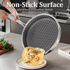 Hybrid Non Stick Frying Pans, 12-inch Stainless Steel Frying Pans with Tempered Glass Lid, 5 Ply Induction Cookware, Dishwasher-Friendly, Oven-Safe Up to 800°F, Compatible with All Cooktops
