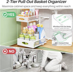 Under Sink Organizer, 1-Pack Pull Out Cabinet Organizer 2 Tier Metal Slide Out Storage Shelf Rack, L-Shaped Adjustable Height,Mesh Sliding Drawer for Kitchen, Bathroom, Laundry, Pantry, White, XL