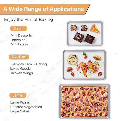 3-Piece Non-Stick Baking Sheet Set | PFOA/PFOS/PTFE-Free, 0.8mm Heavy-Duty Steel with Diamond Texture Surface | Stackable Design for Roasting, Baking & Toasting