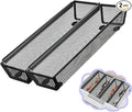 2PCS Drawer Organizer for Kitchen,Utensil Mesh Drawer Organizer with Interlocking Arm for Cosmetic,Flatware,Pen (12 * 3 * 2 Inches,Black)