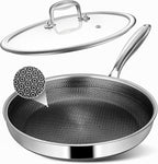 Non Stick Frying Pans, 12-inch with Lid, Hybrid Frying Pans Nonstick Stainless Steel Skillets, Dishwasher & Oven-Safe, Stay-Cool Handle, PFOA Free Cookware, Compatible with All Cooktops