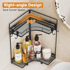 VITVITI 2-Tier Corner Bathroom Counter Organizer, Bathroom Countertop Organizer Storage for Sink, Metal Mesh Makeup Organizer for Vanity Countertop Kitchen with Hooks, Black