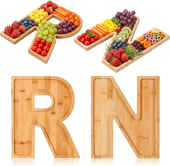 Bucherry 2 Pcs RN Graduation Party Decoration 10'' Nursing Wooden Food Tray RN Letters Charcuterie Board Candy Cake Dessert Wood Serving Platter for Class of 2026 Congrats Grad Table Centerpiece Decor