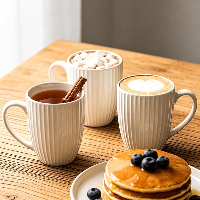 14oz Ceramic White Coffee Mugs Set Of 6 - Porcelain Coffee Mugs Set - Cups For Latte, Hot Tea, Cappuccino, Mocha, Cocoa, White