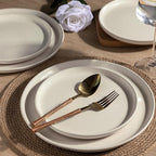 GBHOME 24-Piece Ceramic Dinnerware Set for 6, Handpainted Plates, Pasta Bowls & Bowls Set with Rustic Terracotta Underside, Scratch-Resistant, Dishwasher & Microwave Safe,Speckled Glaze Beige