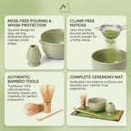 Matcha Whisk Set 9 Pcs | 19oz Ceramic Matcha Bowl with Bamboo Whisk & Holder, Sifter, Chashaku Scoop, Wooden Spoon, Scoop Rest, Tea Towel & Gift Box | Complete Matcha Set Kit for Matcha Lovers