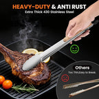 12-Inch Stainless Steel Kitchen Tongs for Cooking,Locking Metal Tongs with Oak Wood Handles,Cooking Tongs for Grilling,BBQ,Serving and Outdoor Barbecue,Heavy Duty,Heat-Resistant and Durable