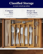 Kitsure Silverware Organizer - Expandable Bamboo Kitchen Drawer Organizer for Cooking Utensils and Cutlery, Sturdy & Thickened Kitchen Organizers and Storage Solution, Large, Natural