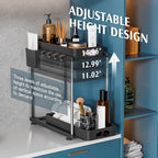 VERIFOST 2 Pack Under Sink Organizer, 2 Tier Under Sink Organizers and Storage for Kitchen Bathroom, Height Adjustable Cabinet Organizer with Two Slide-Out Drawers,Black