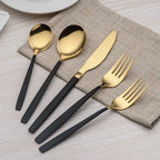 Berglander 20 Piece Titanium Black And Golden Plated Stainless Steel Flatware Set, Handle With Mouth Silverware Set And Cutlery Set Service for 4 (Shiny Black,Shiny Golden)